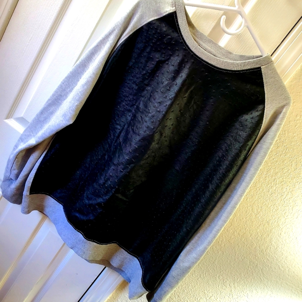Akdmks Mixed Media Leather Sweater Shirt